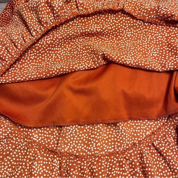Liberty Love Burnt Orange Polka Dot Ruffled Off The Shoulder Midi knee Dress 2XL - Picture 6 of 9